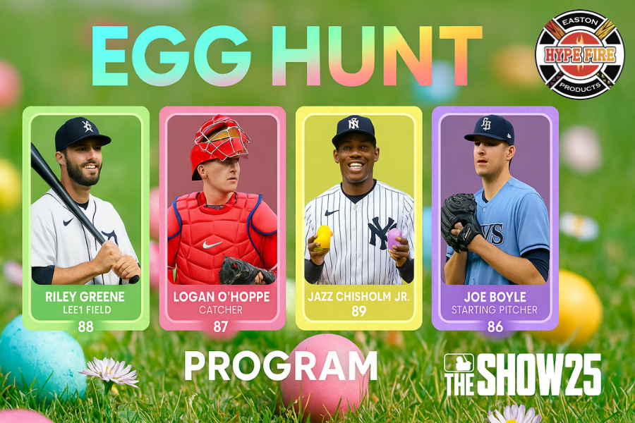 Egg Hunt MLB The Show 25, highlighting decorated eggs and players enjoying the festive activity.