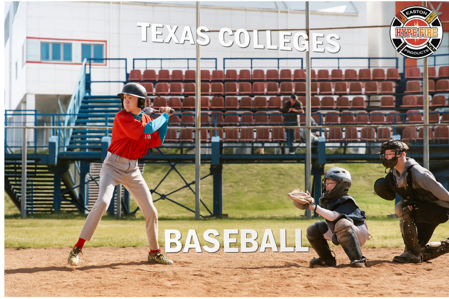 Texas colleges baseball player swings at a pitch during a game, focusing intently on the ball
