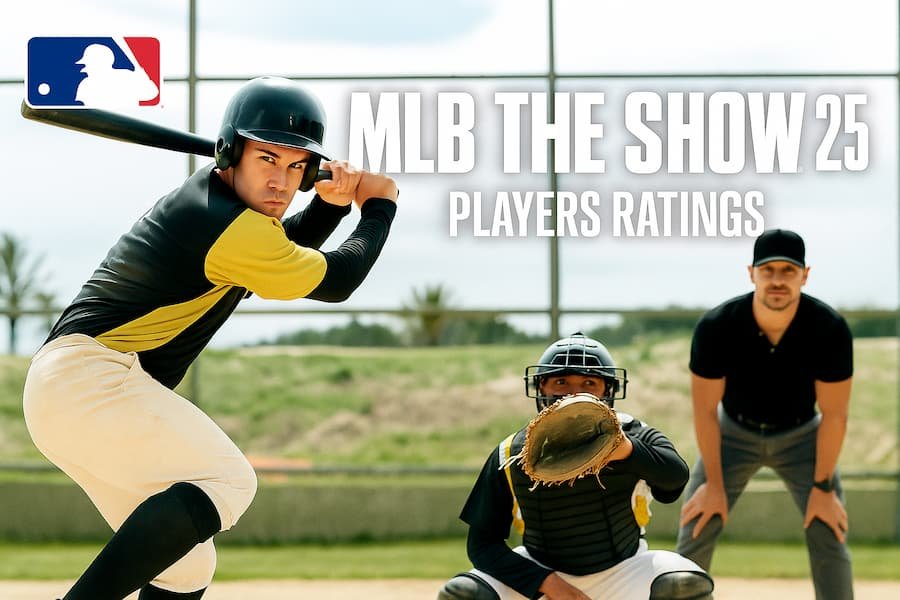 Visual representation of MLB The Show 25 player ratings, highlighting key statistics and rankings for various athletes (2)